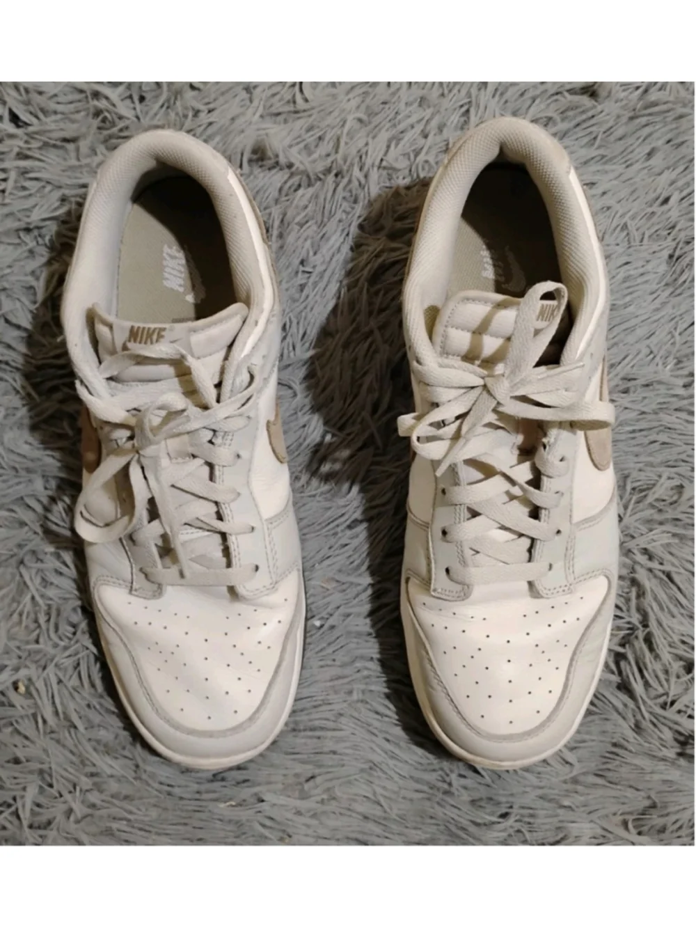 Nike Dunk Low Shoes Mens Size 12 White Tan Suede Swoosh Sneakers FJ4188-001